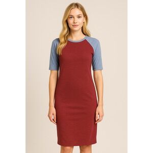 LuLaRoe Julia Dress XXS Red Blue Raglan Sleeve Bodycon NWT